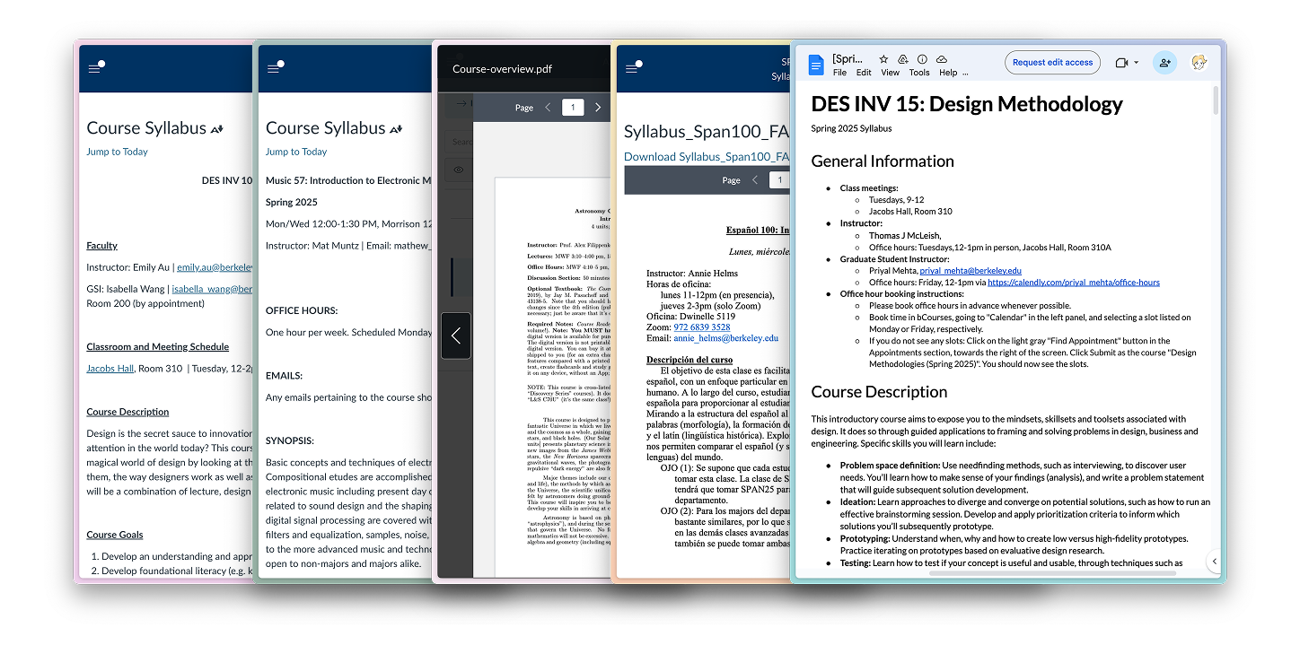Syllabi scattered across different formats and platforms