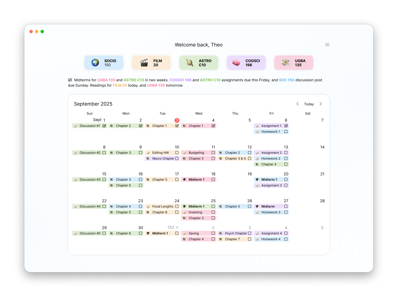 V1 full application — calendar view