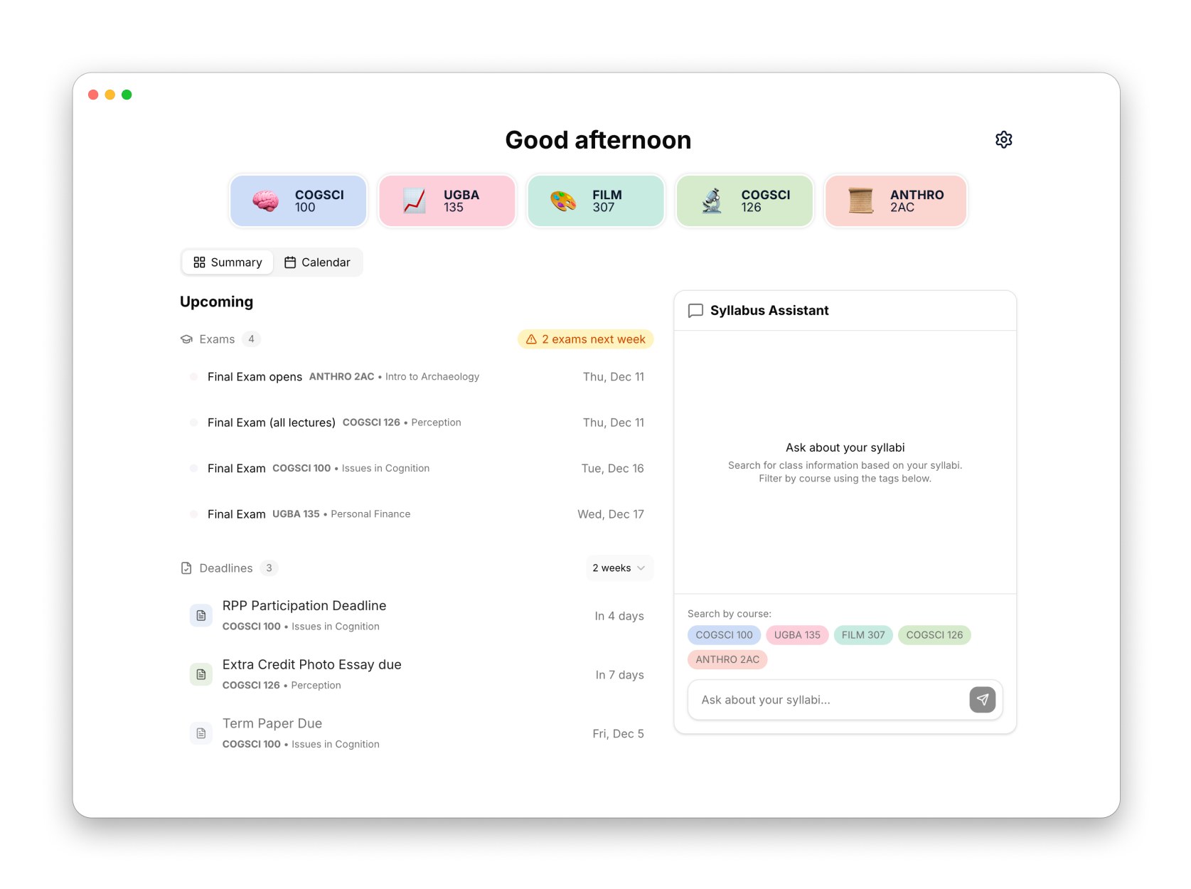 V2 full application — summary dashboard